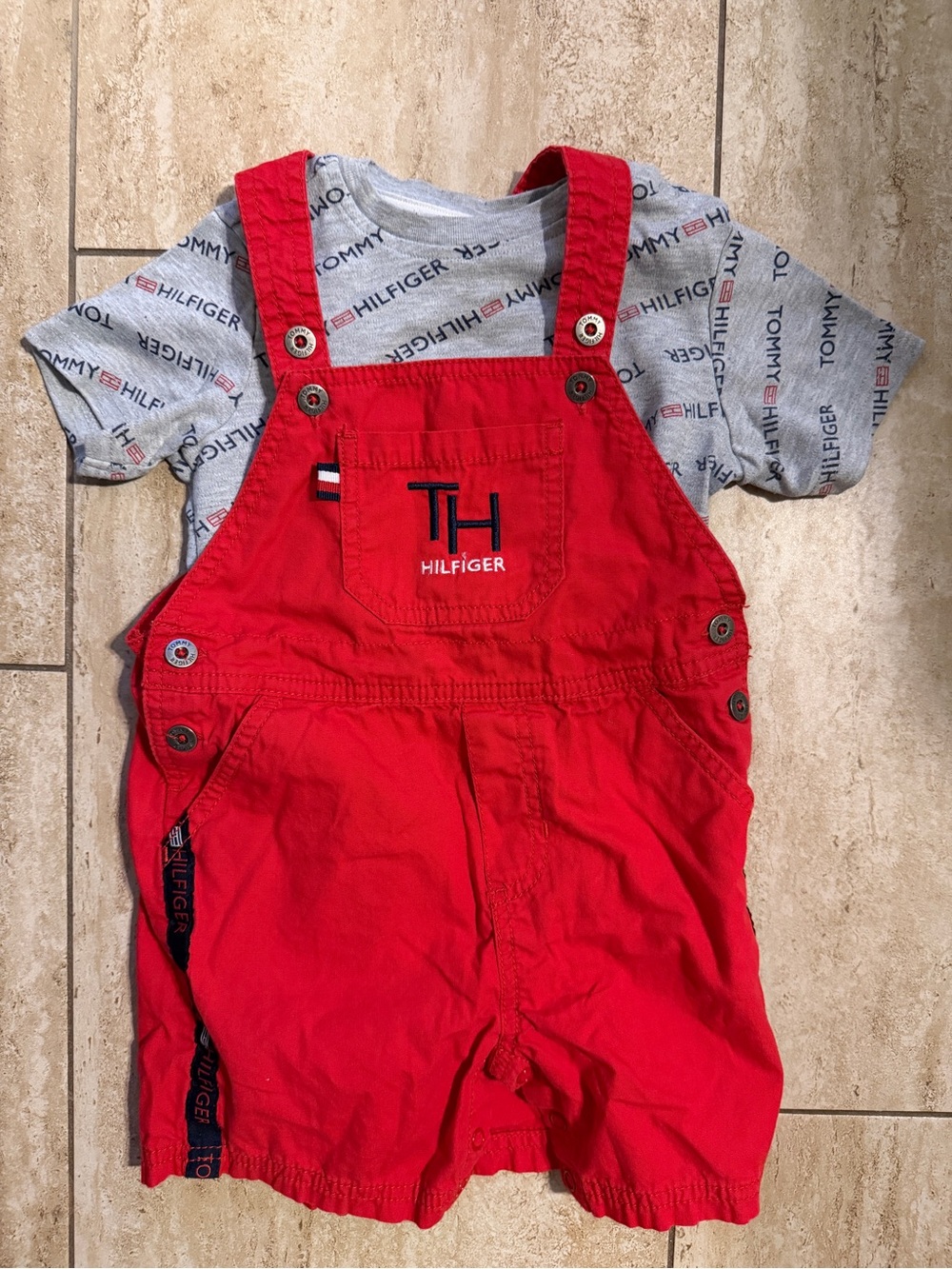 Tommy Hilfiger Kids Red Overalls Short and shirt